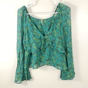 Free People Teal Floral Blouse
